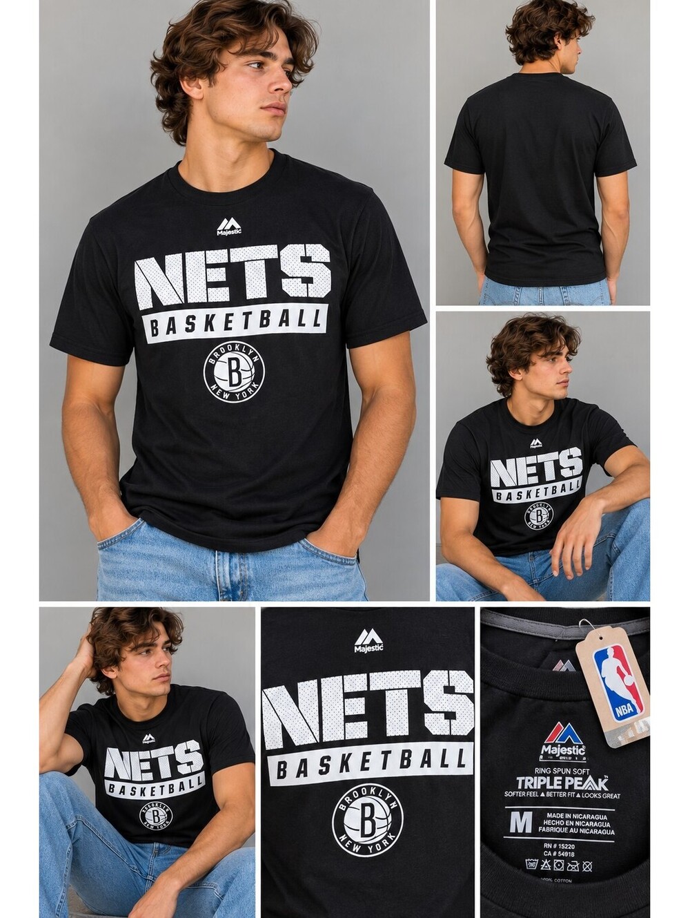 Brooklyn Nets Majestic Black Basketball T-Shirt Men’s Medium NBA NWT